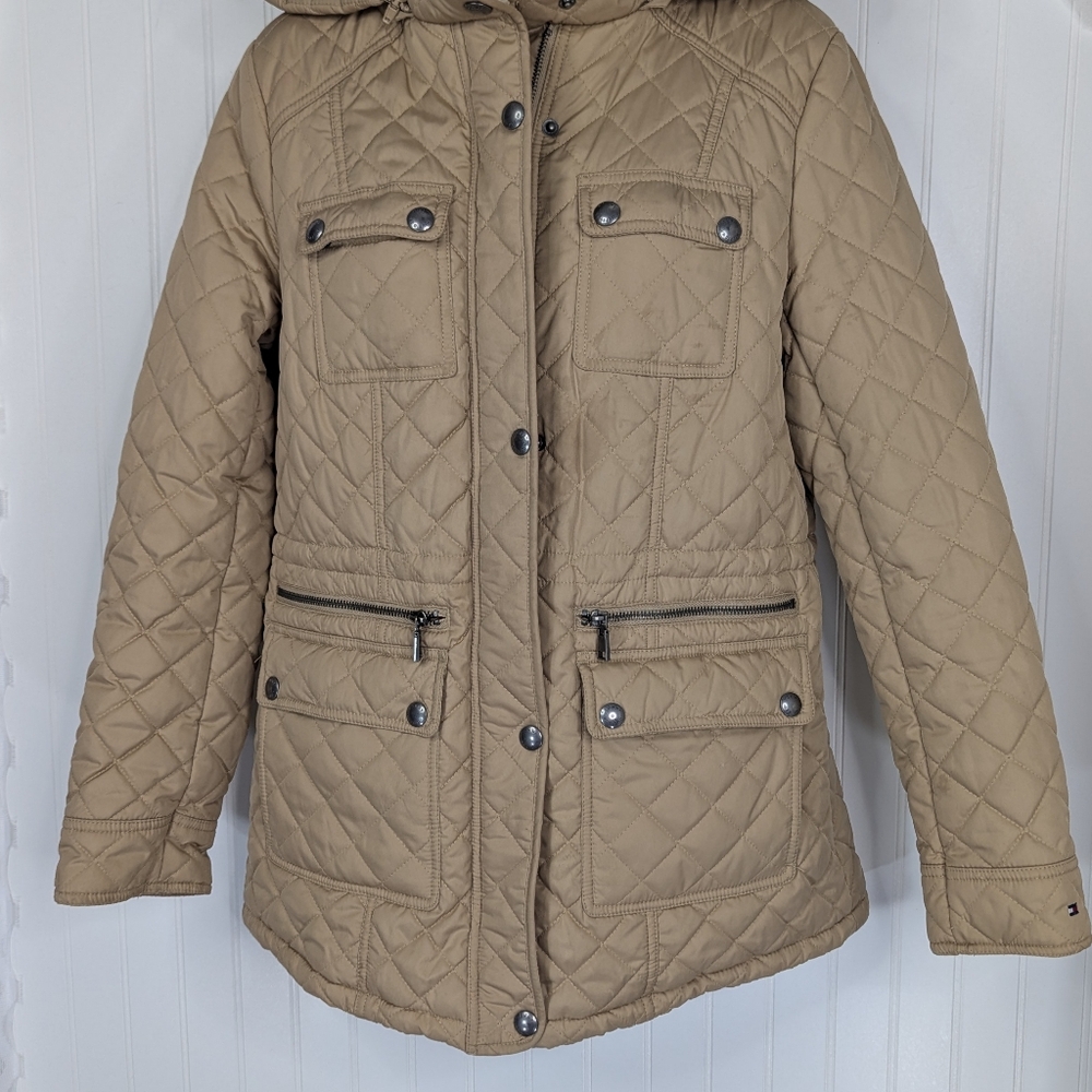 TOMMY HILFIGER Quilted Hooded Cargo Pocket Coat Sz M - Picture 6 of 11